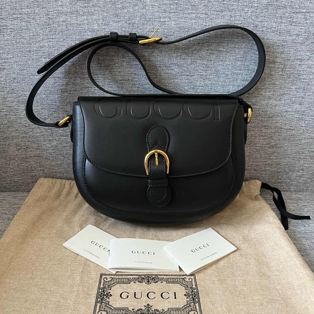 Gucci Black Leather Crossbody Bag with Gold Hardware